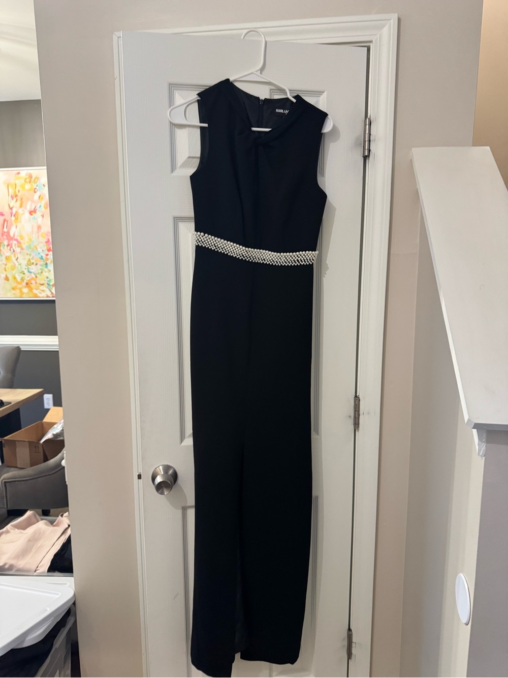 Karl Lagerfeld Black Sleeveless Maxi Dress with Embellished Waist